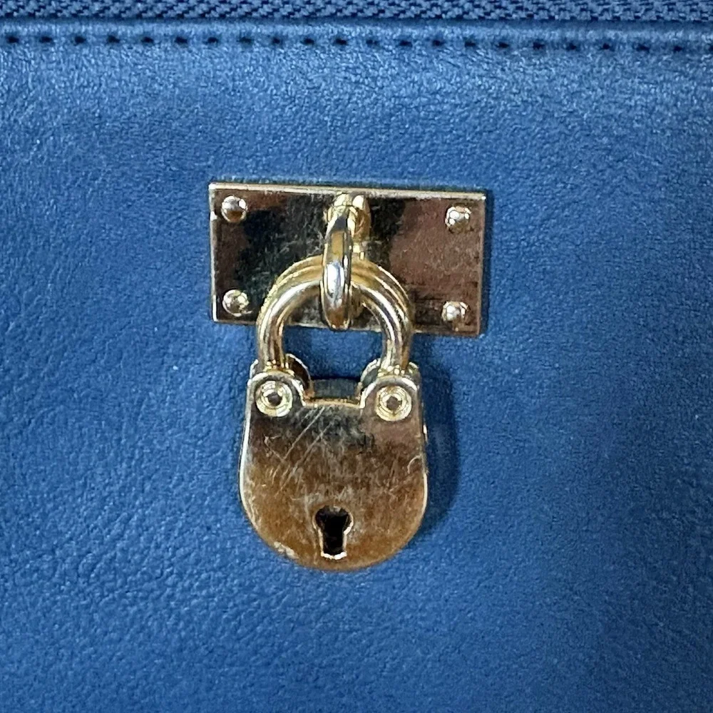 Blue/Teal Zip Around Wallet Gold Padlock‎ Accent Accordion Organizer Clutch Coin